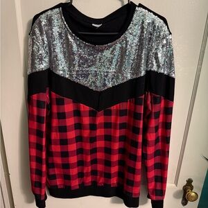 Sequin and Plaid Sweatshirt